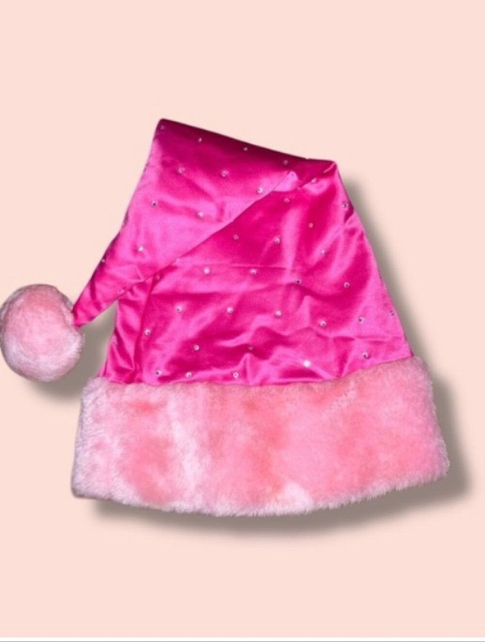 Y2K Victoria’s Secret Pink Satin Santa Hat Rhinestone Fur Sexy Little Things Vtg